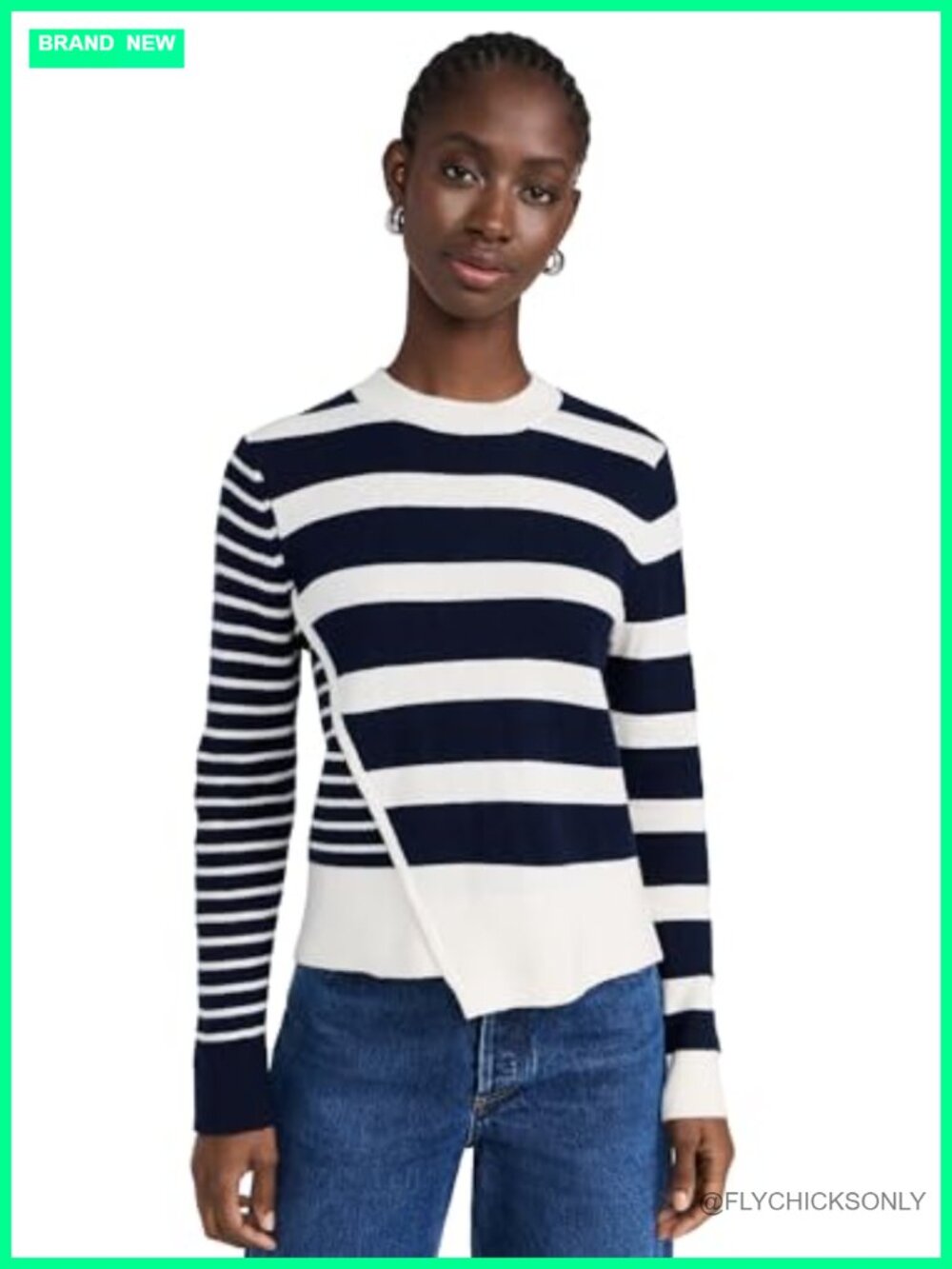 Striped Crew Neck Long Sleeve Pullover Sweater Mid-Weight Regular Fit
